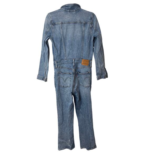 Levi's Kick Flare Jumpsuit Denim Jean Ankle Boiler Suit Overall Utility Medium - Picture 3 of 14